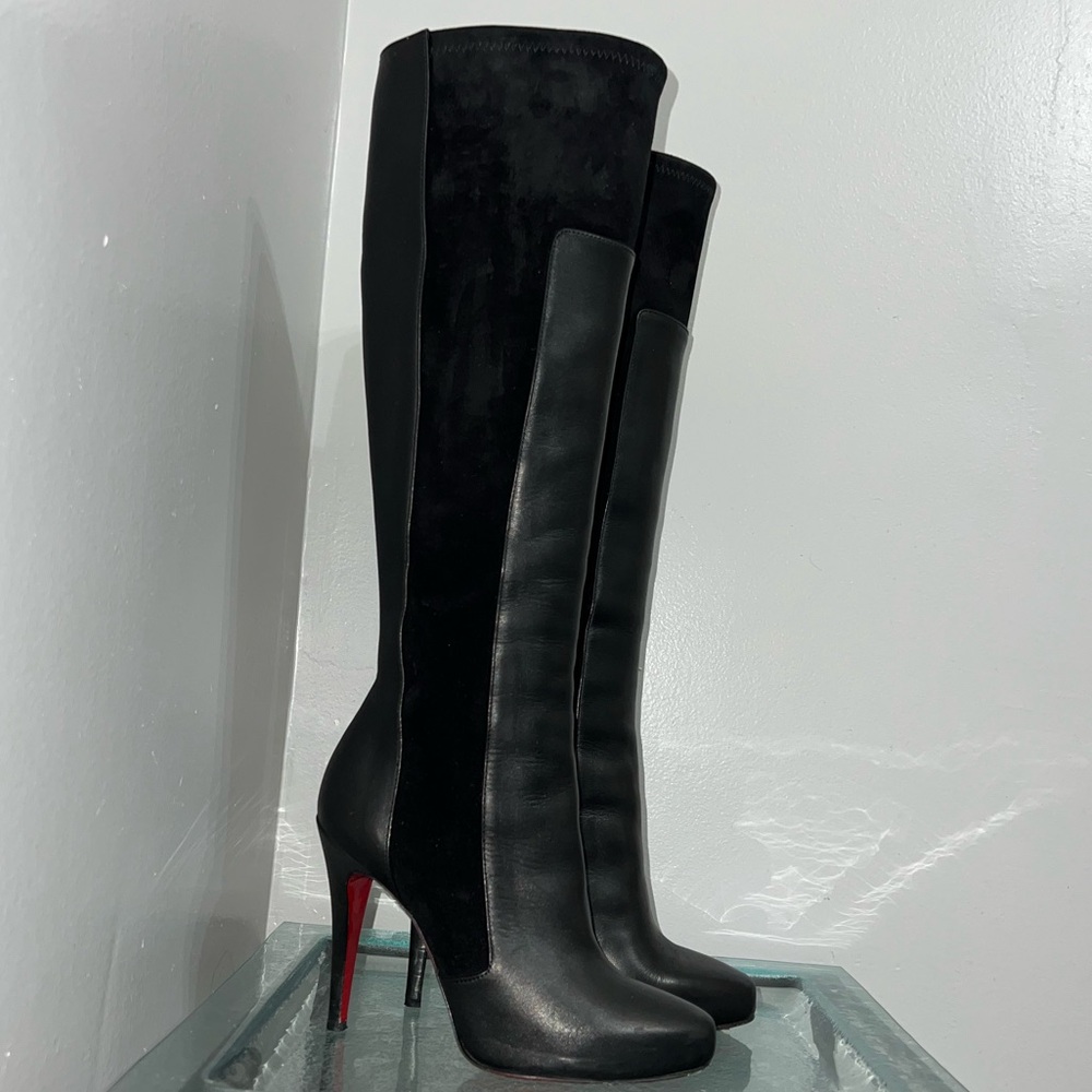 Christian Louboutin black leather and suede knee high boots - Picture 7 of 15